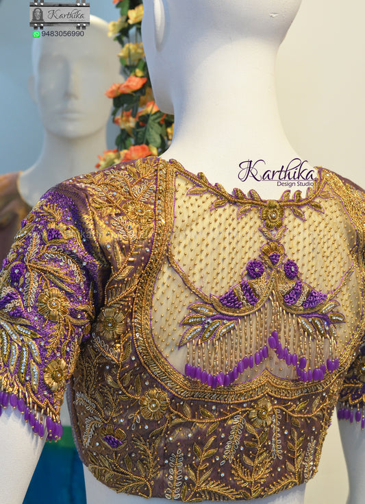 Bridal embroidery work on silk Blouse