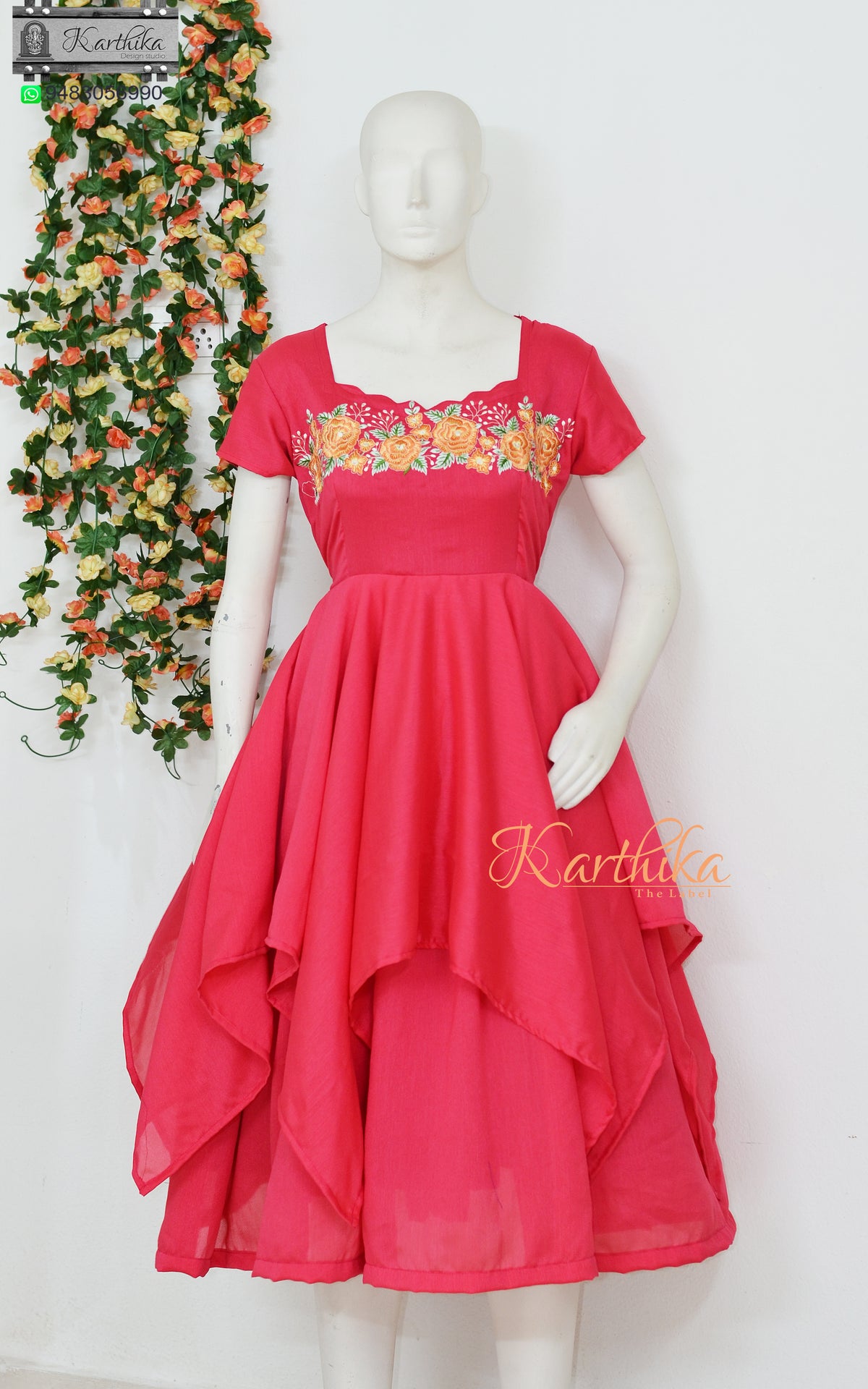 Embroidered kashmiri silk layered frock