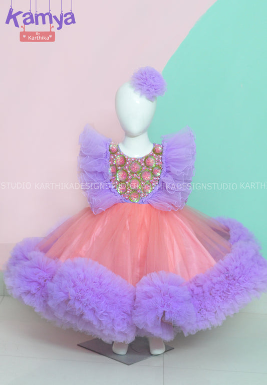 Lavender and peach net frock