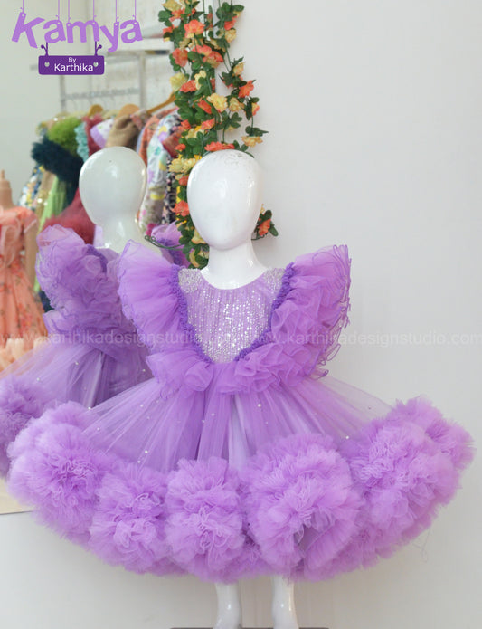 Lavender net birthday frock