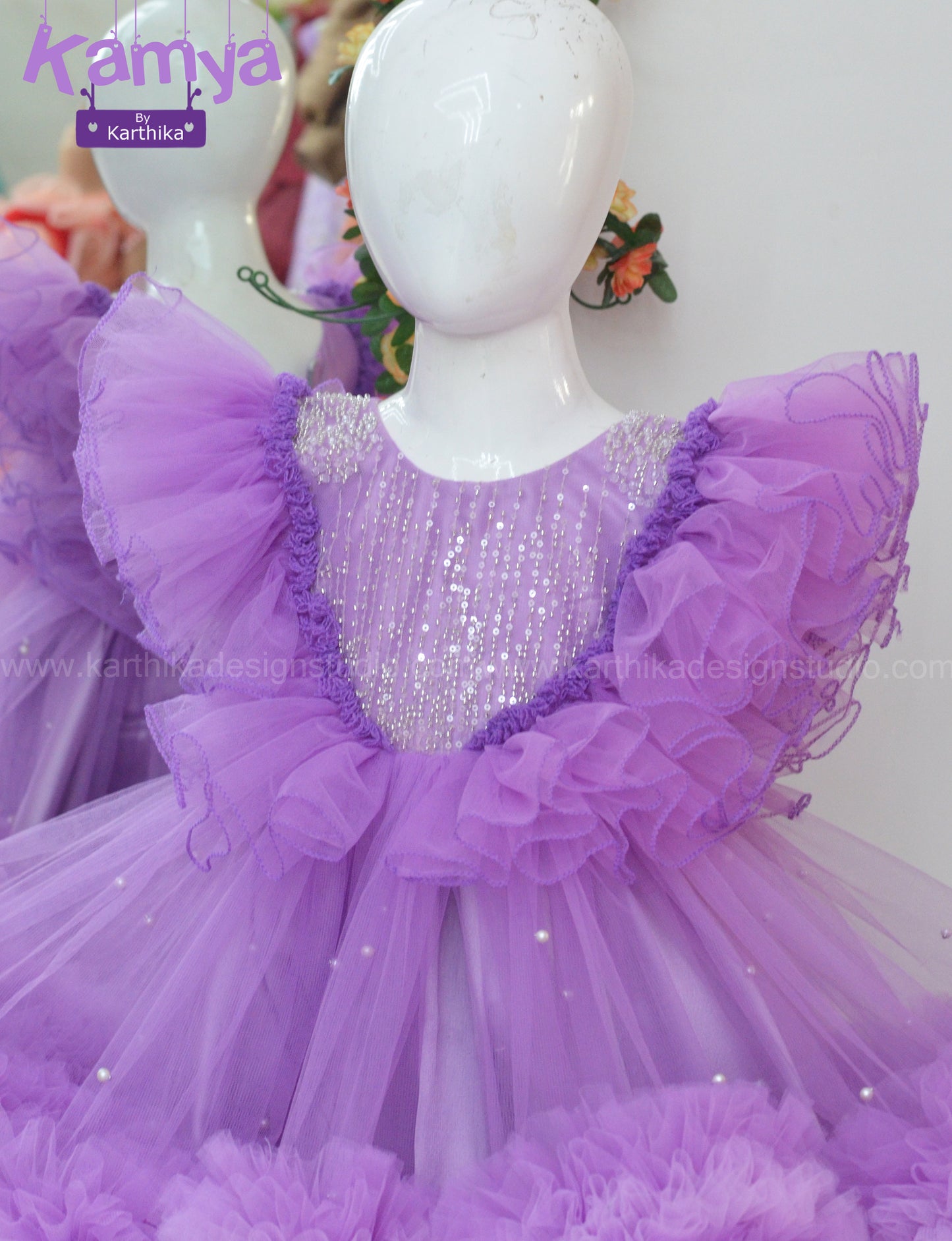 Lavender net birthday frock