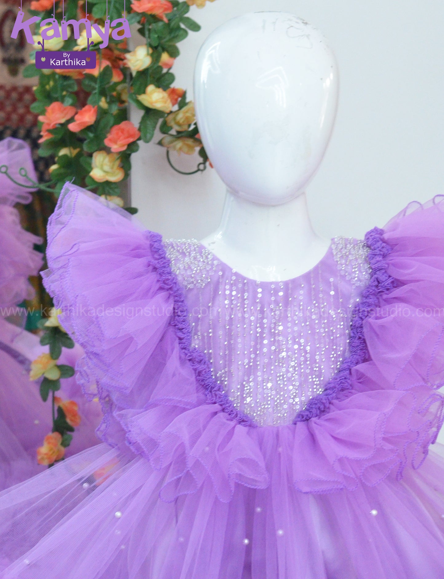 Lavender net birthday frock