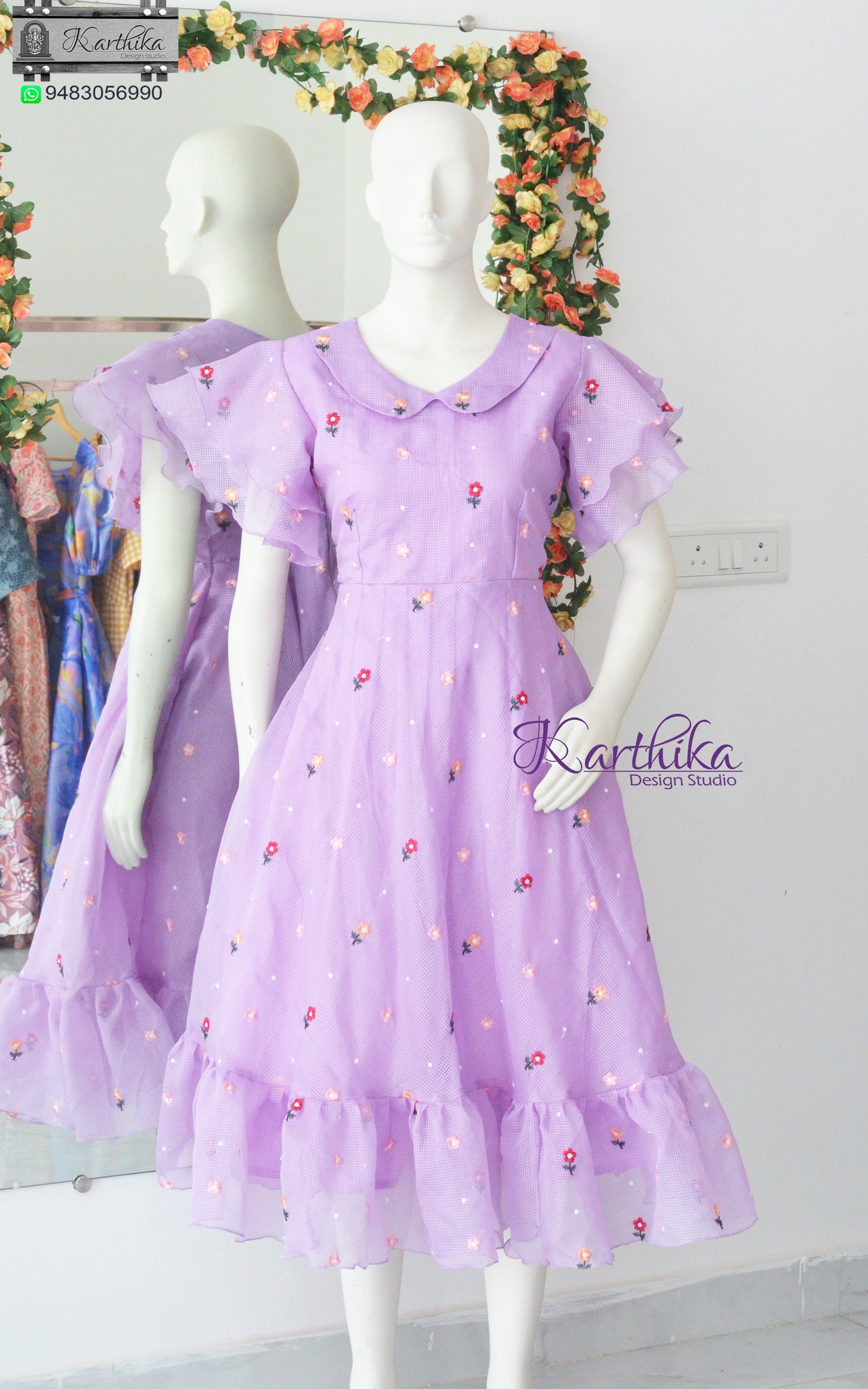 Embroidered kota cotton frock
