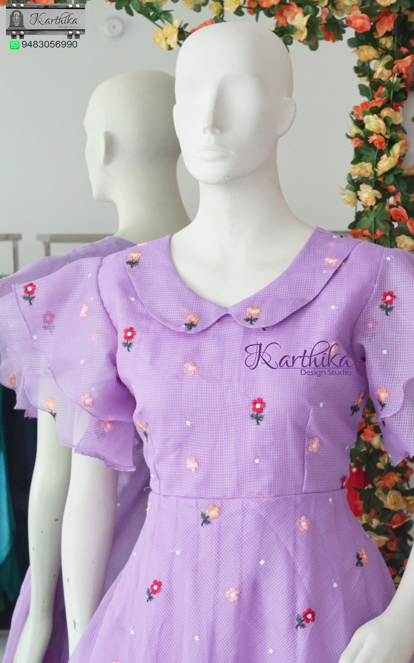 Embroidered kota cotton frock