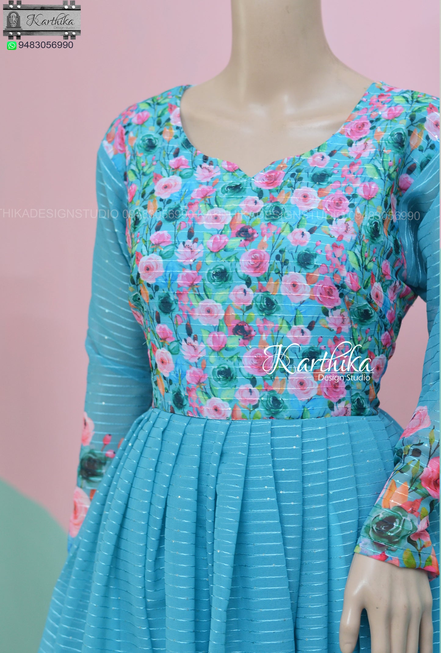 Light blue Floral georgette frock