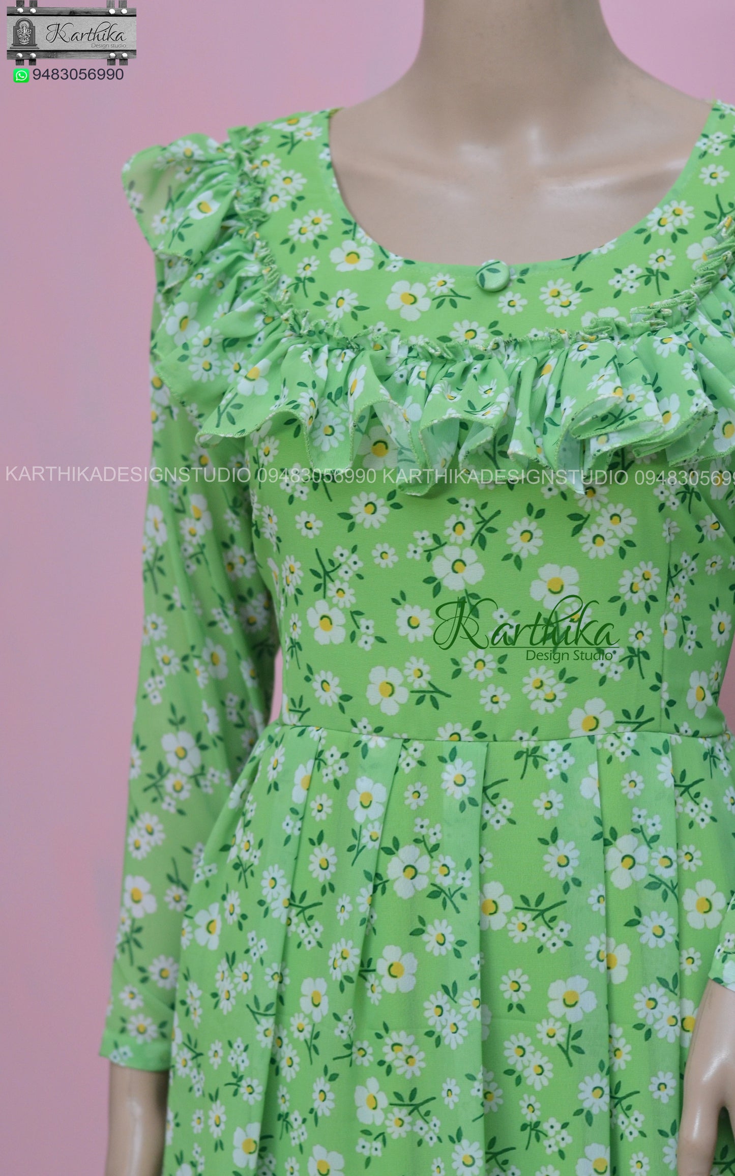 Lime green Floral georgette frock