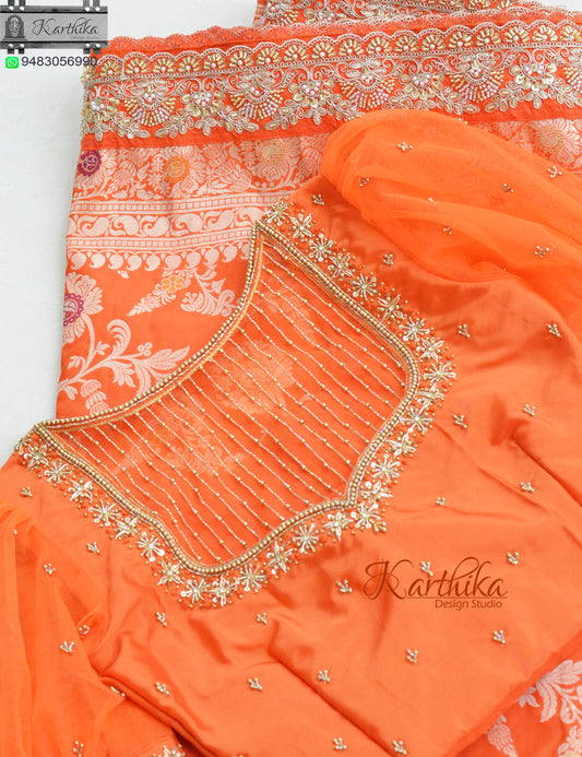 Zardosi and pearls work on cotton silk Blouse