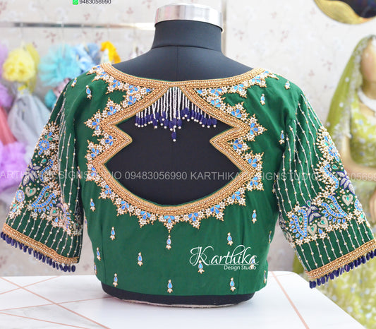 Cotton silk blouse with maggam work