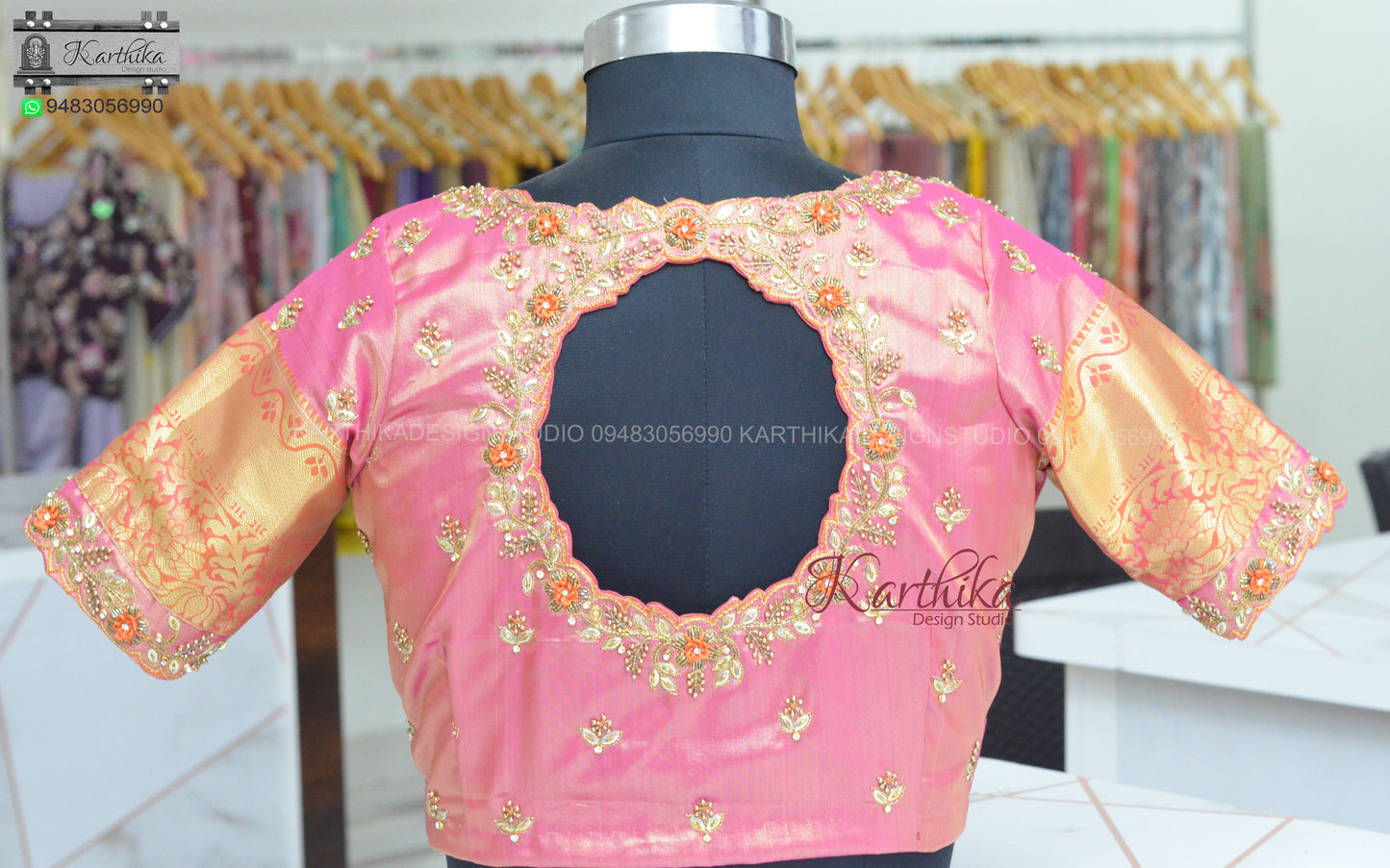 Thread, zardosi and stone work on silk Blouse