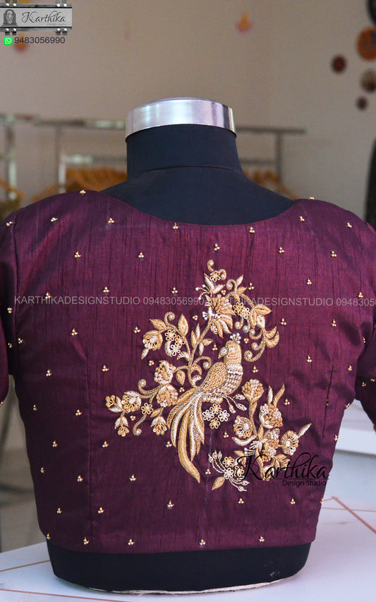 Zardosi and stone work on Raw silk Blouse