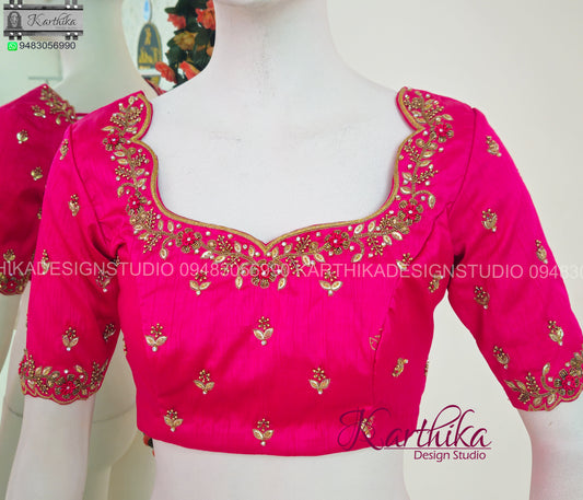 Zardosi and bead work on Raw silk Blouse