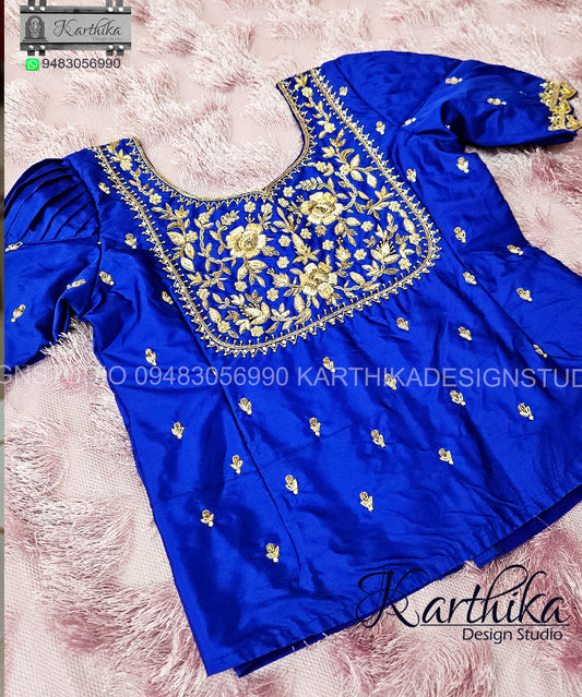 Zardosi and stone work on cotton silk Blouse for kids