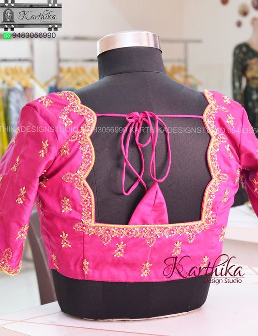 Zardosi and knots work on cotton silk Blouse