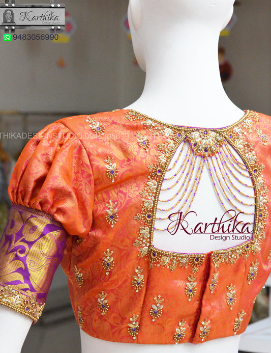 Zardosi and bead work on silk blouse