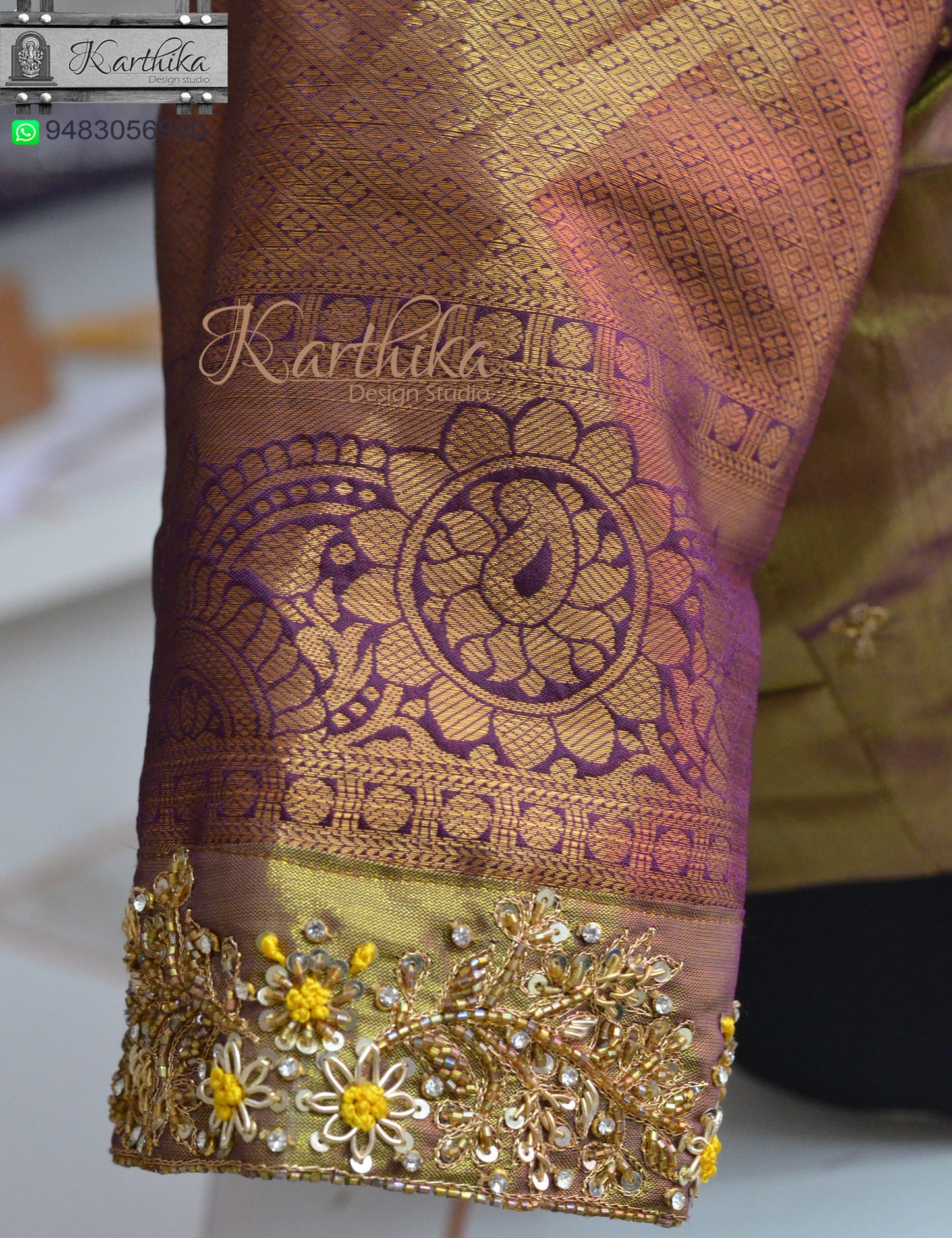 Thread, zardosi and stone work on silk Blouse