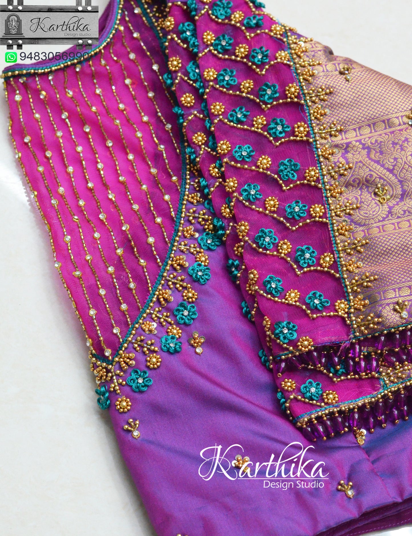 Zari and beads work on cotton silk Blouse