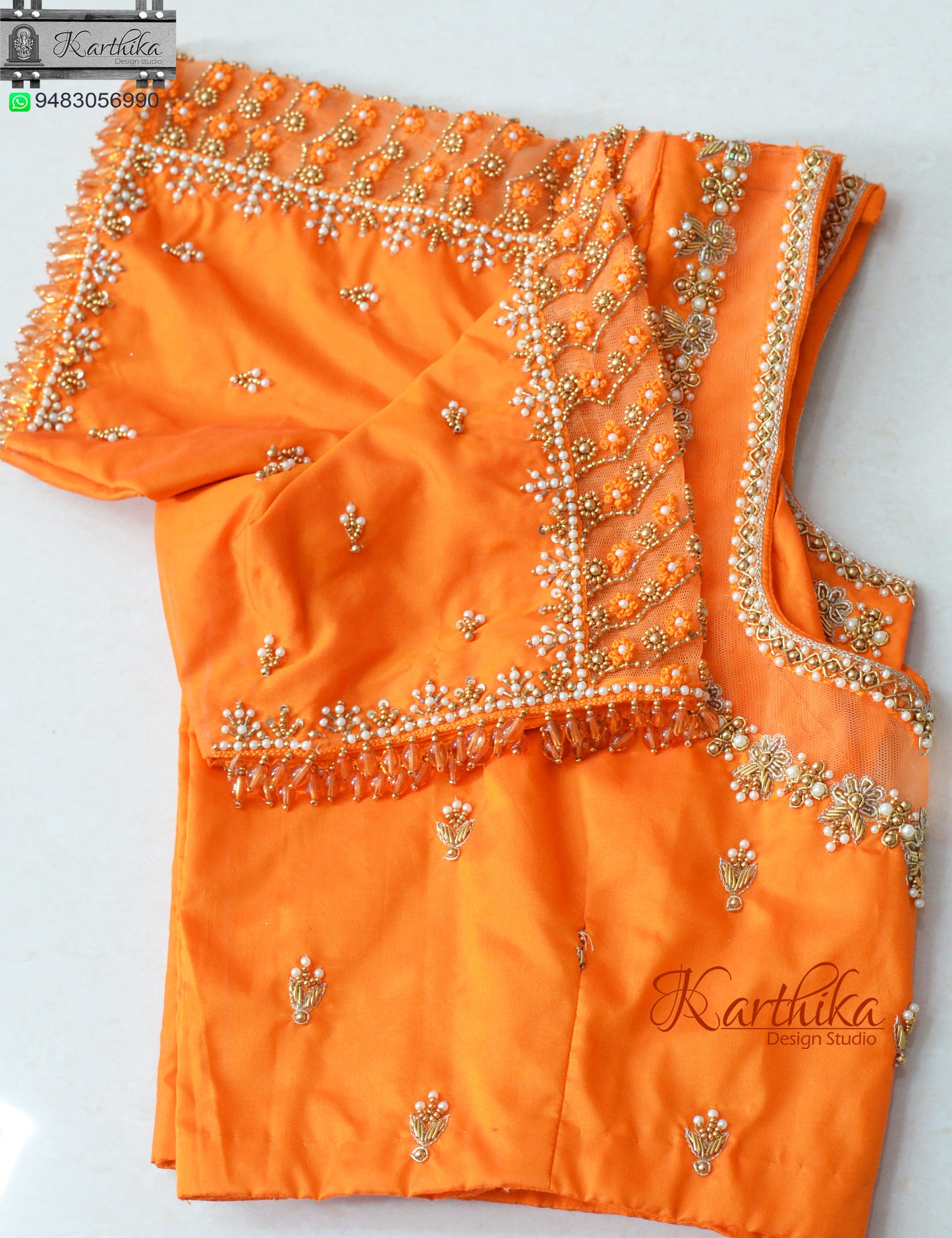 Zardosi and pearls work on cotton silk Blouse