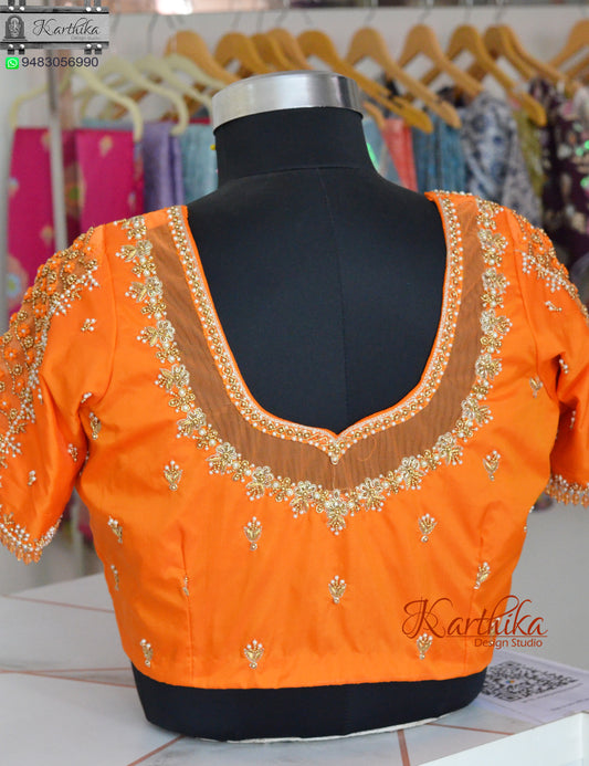 Zardosi and pearls work on cotton silk Blouse