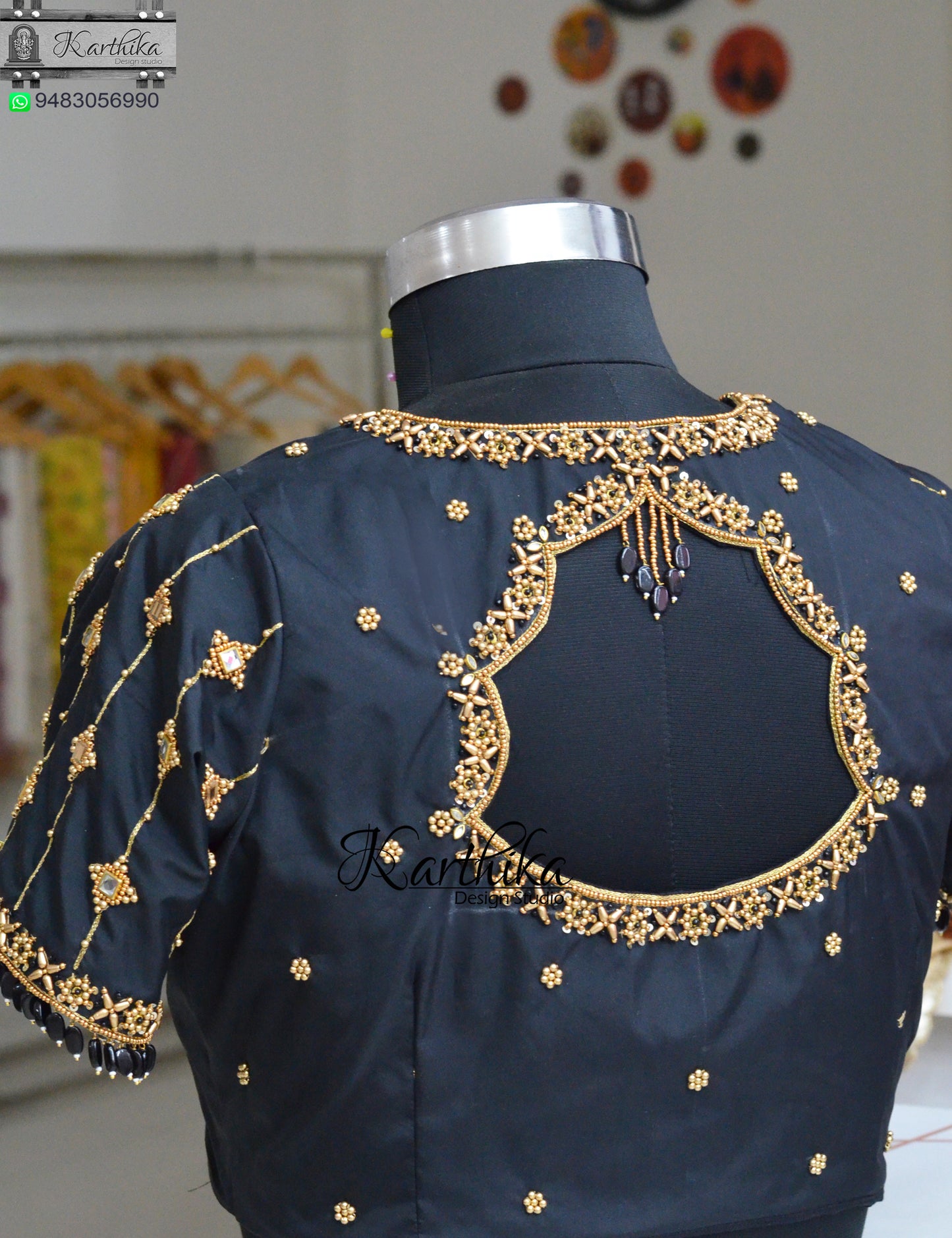 Thread and beads work on silk Blouse