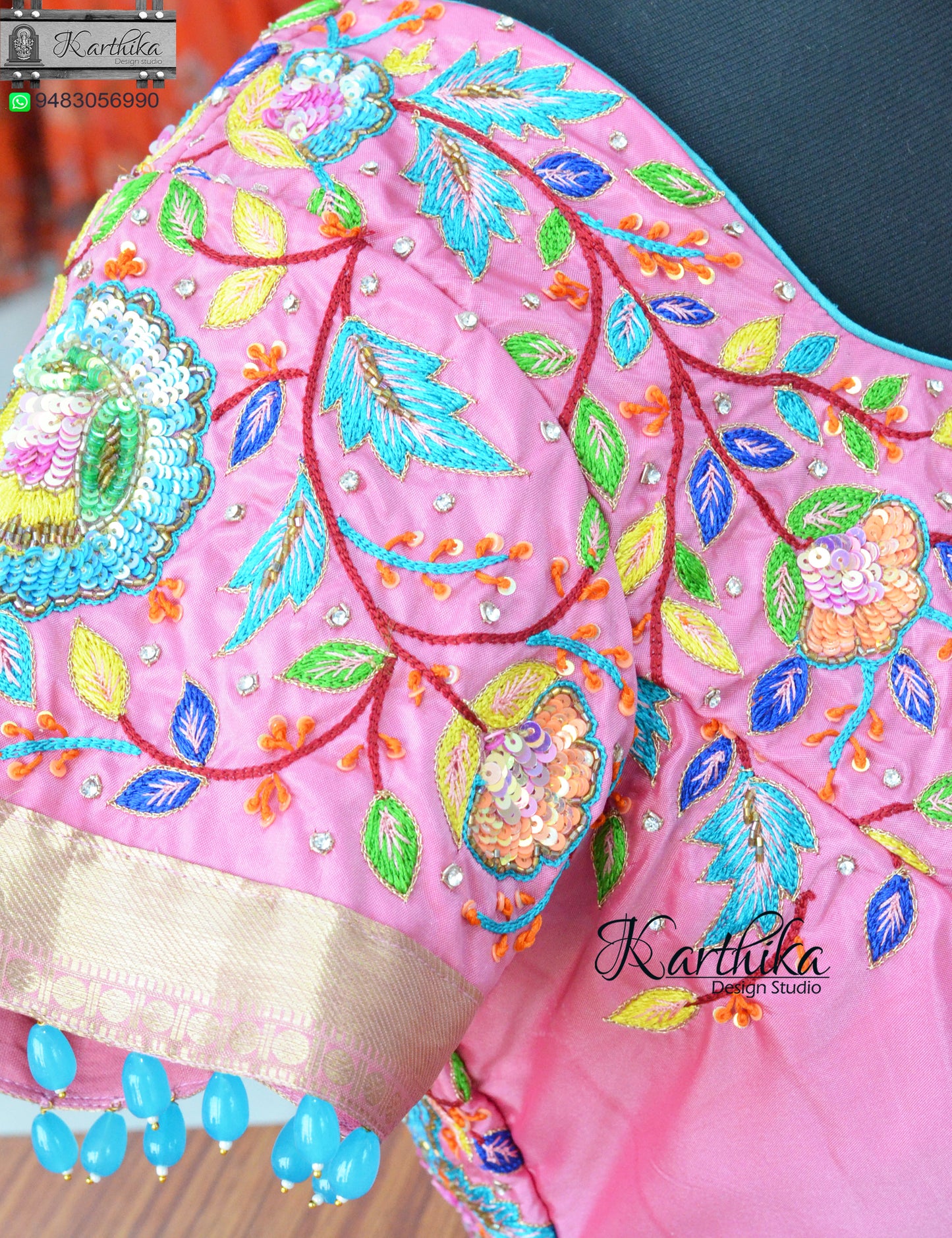 One side Sequins work on cotton silk Blouse