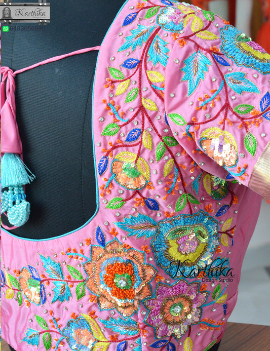 One side Sequins work on cotton silk Blouse