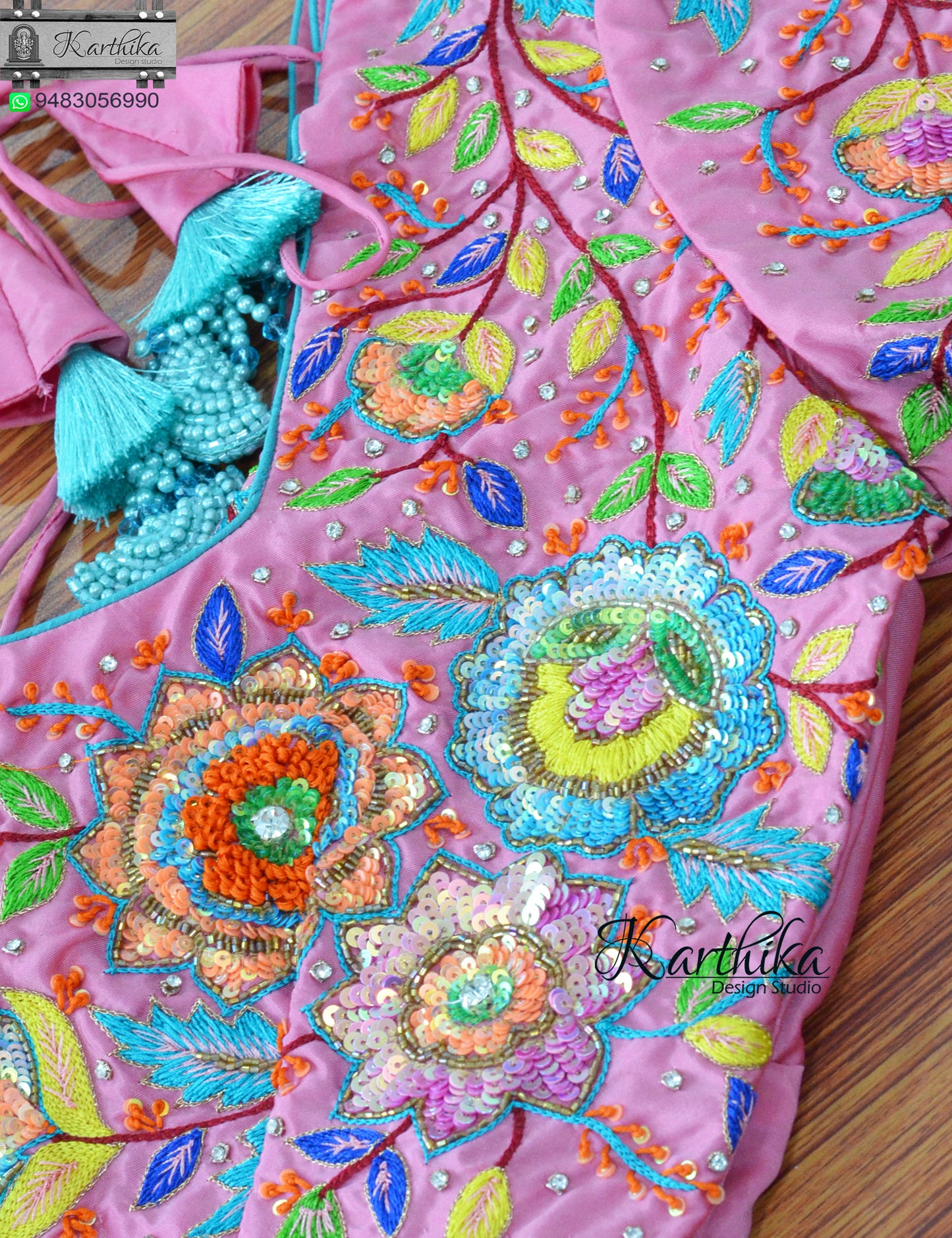 One side Sequins work on cotton silk Blouse