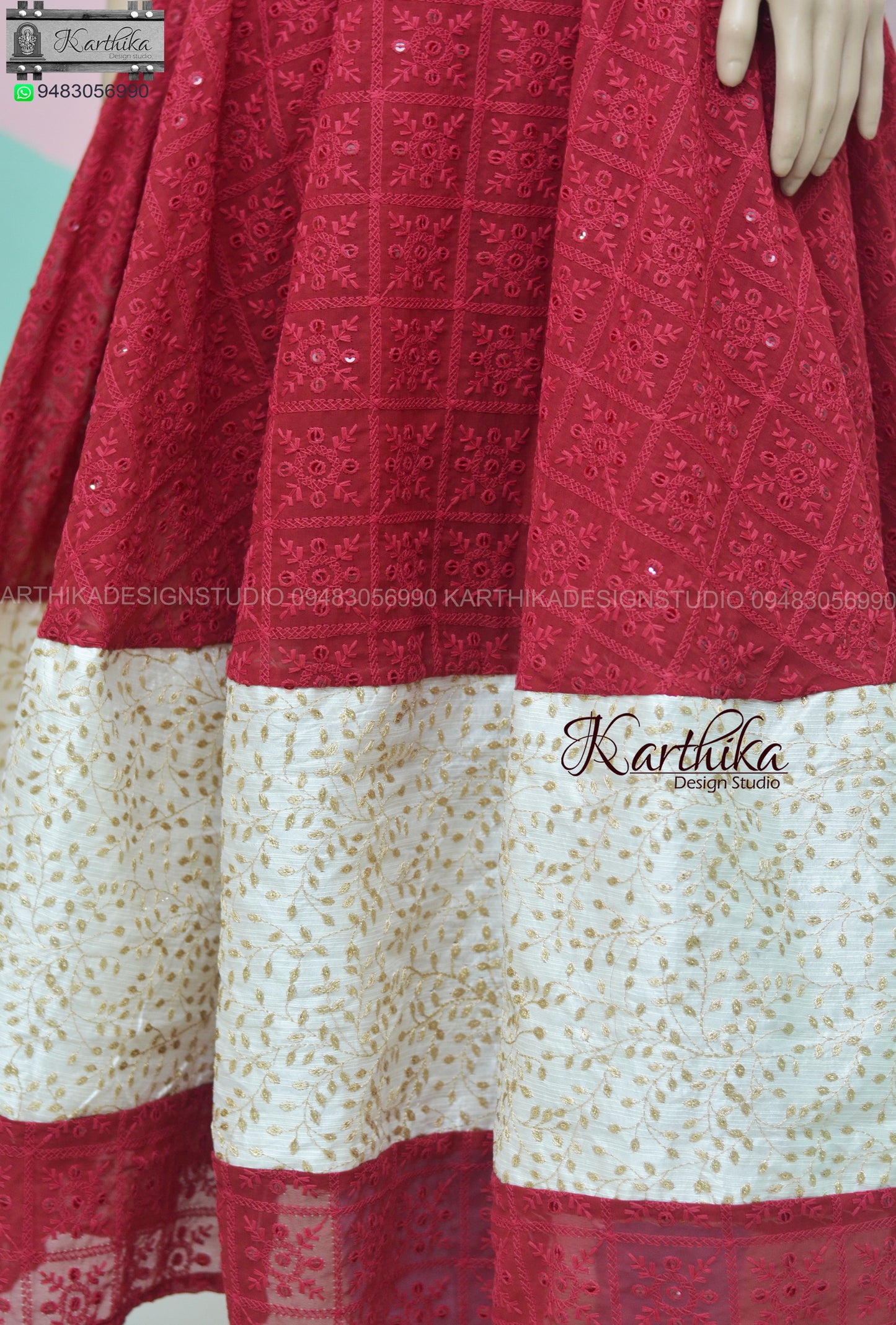 Maroon embroidered georgette chudidhar