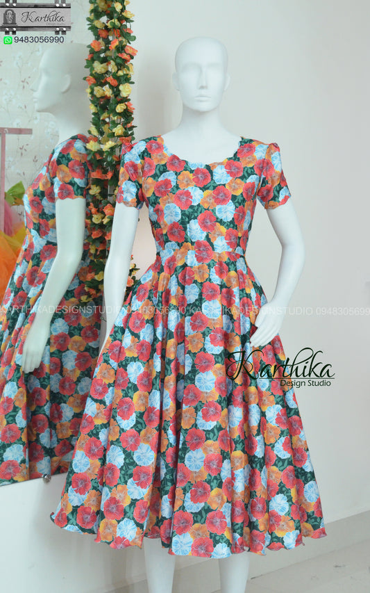 Multicolor Satin floral frock