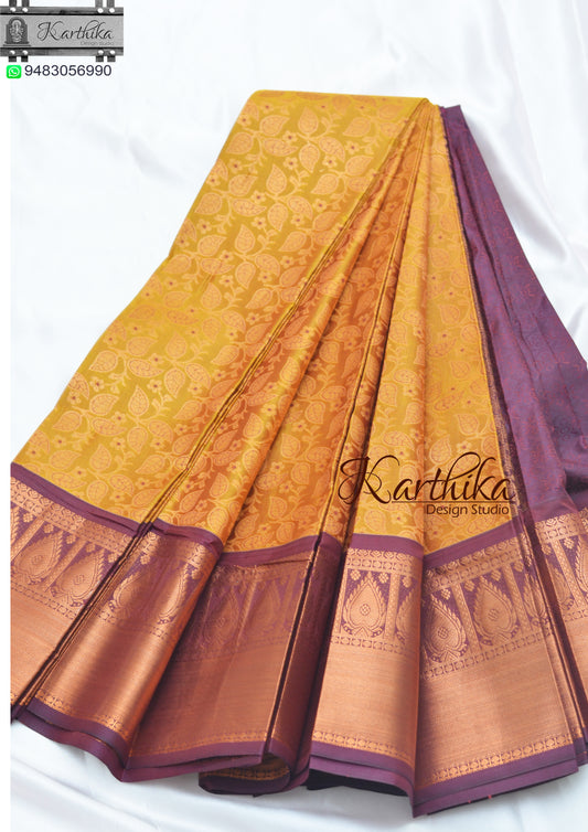 Kuppadam silk saree- Mustard yellow