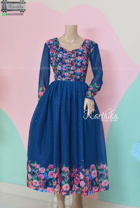 Navy Blue Floral georgette frock