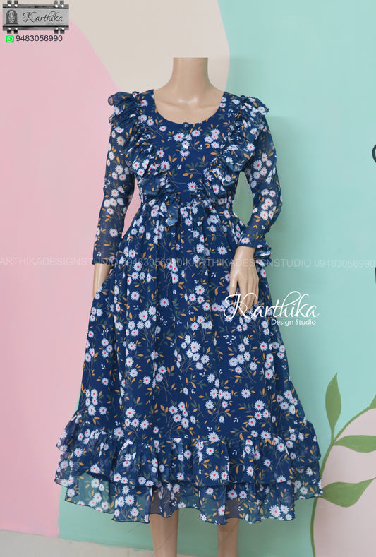 Navy blue Floral georgette frock