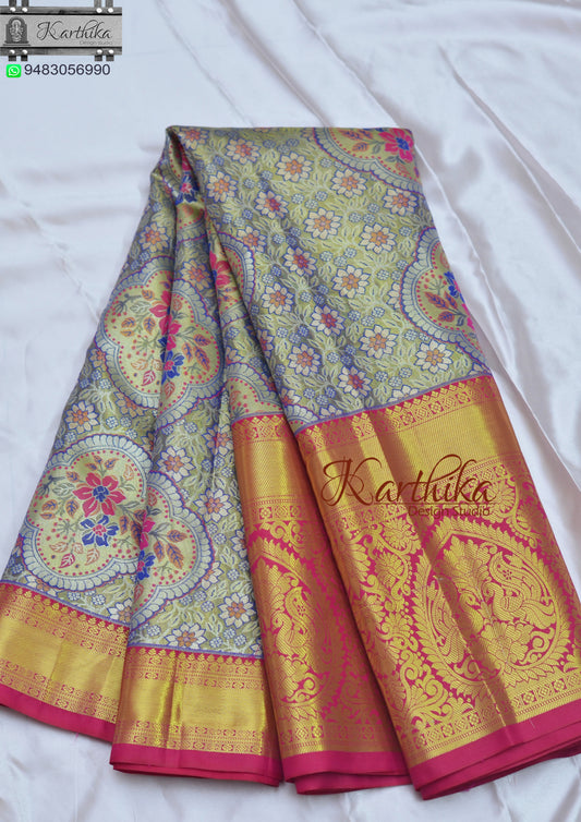 Kanchi soft silk saree-blue pink