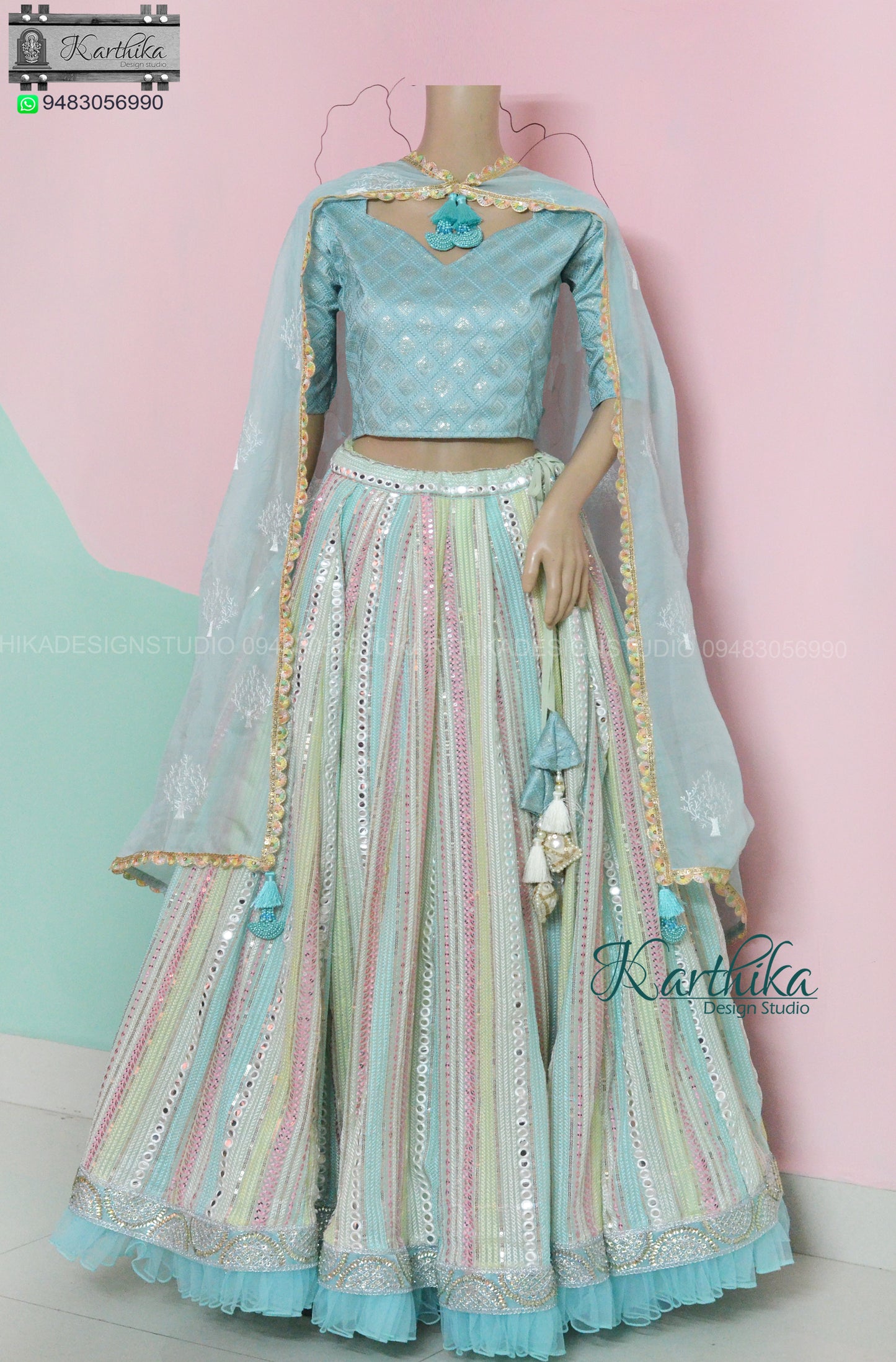 Pastel Embroidered Georgette Lehenga.