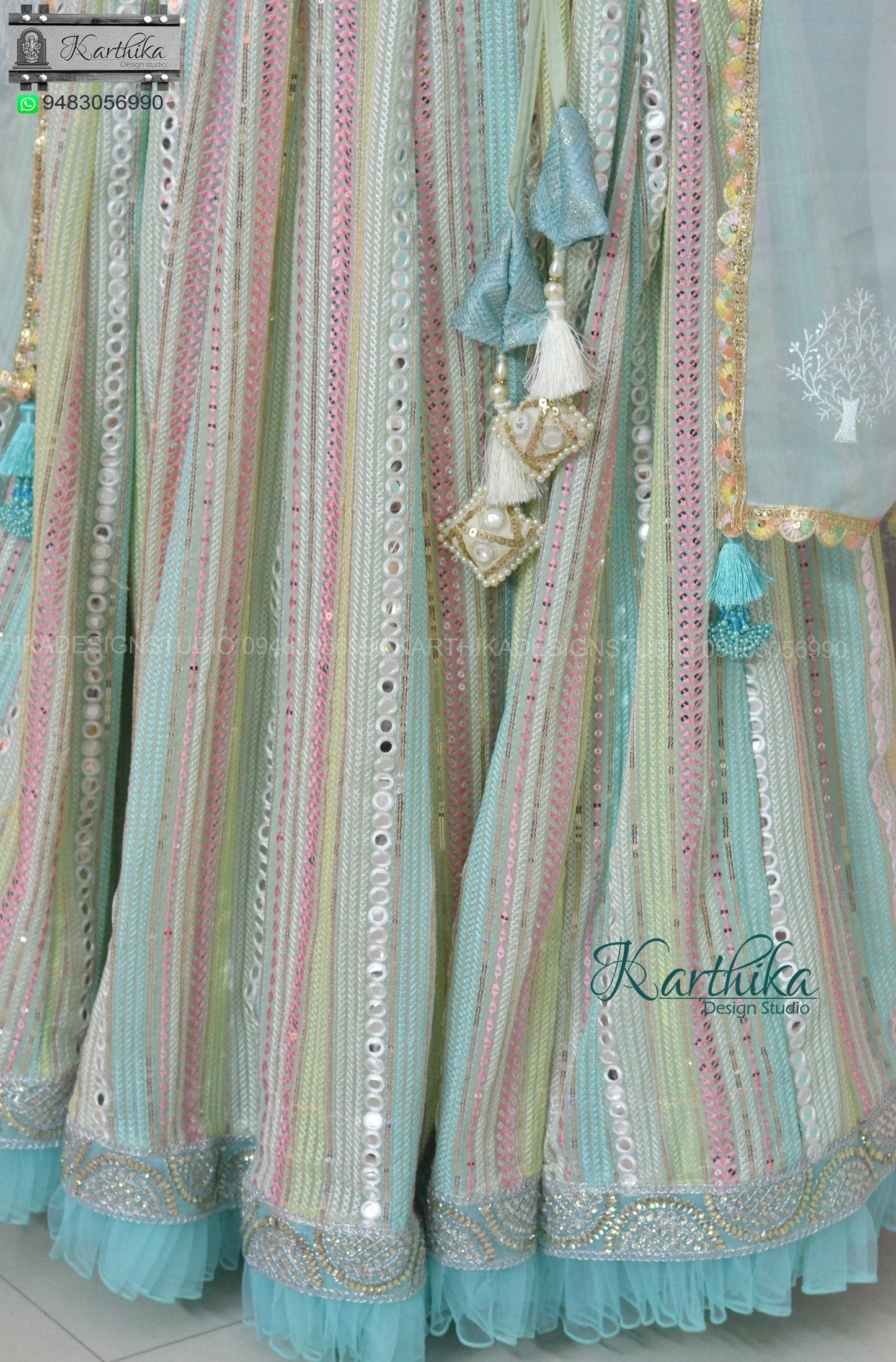 Pastel Embroidered Georgette Lehenga.