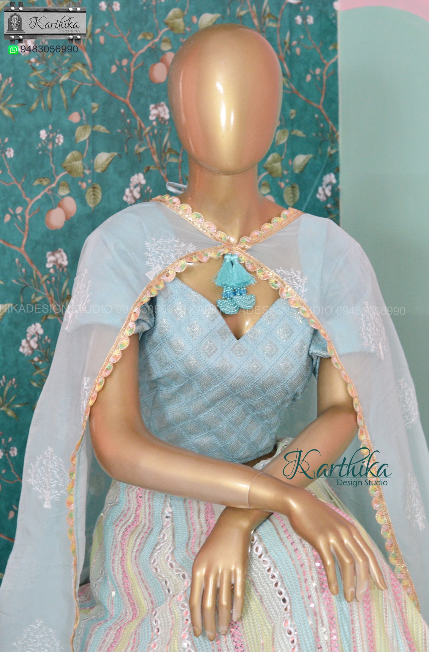 Pastel Embroidered Georgette Lehenga.