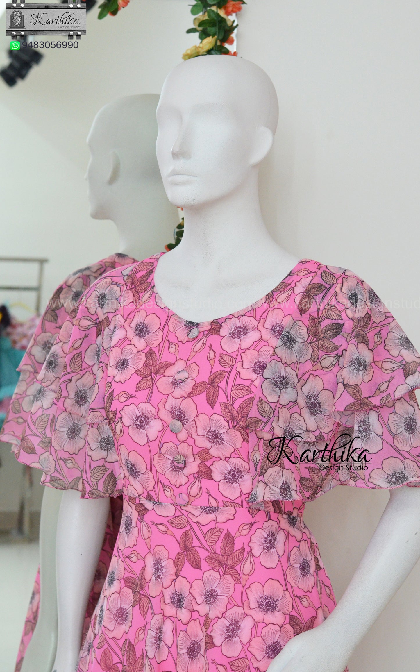 Baby pink floral georgette frock
