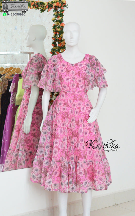 Baby pink floral georgette frock
