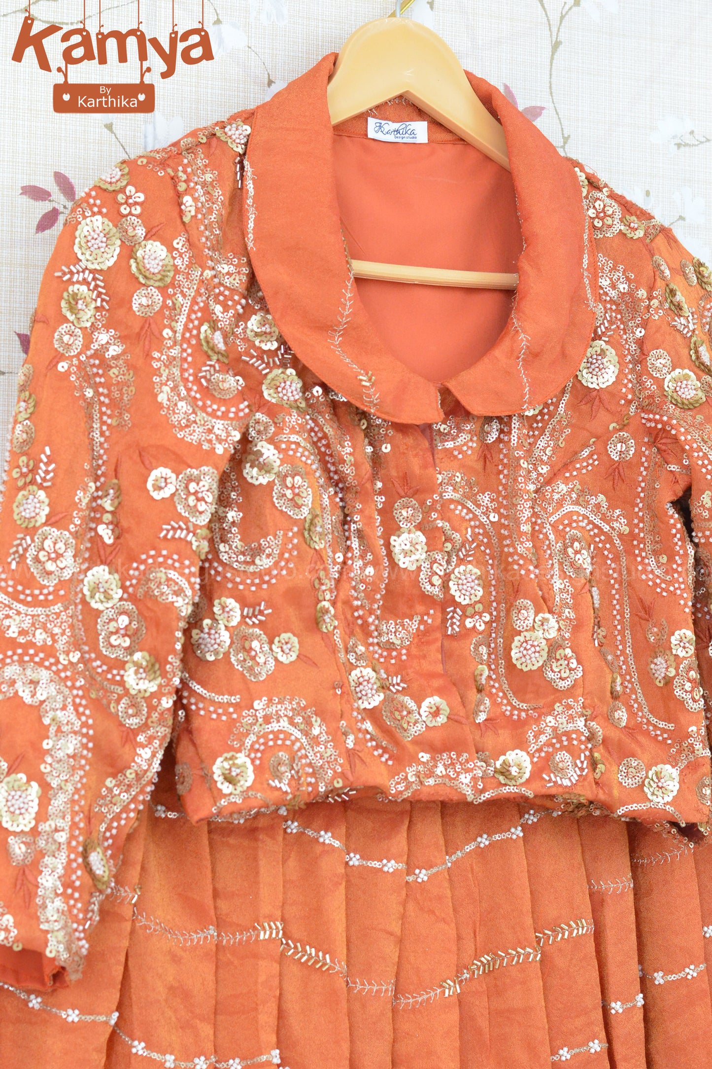 Premium embroidered tissue crop top lehenga