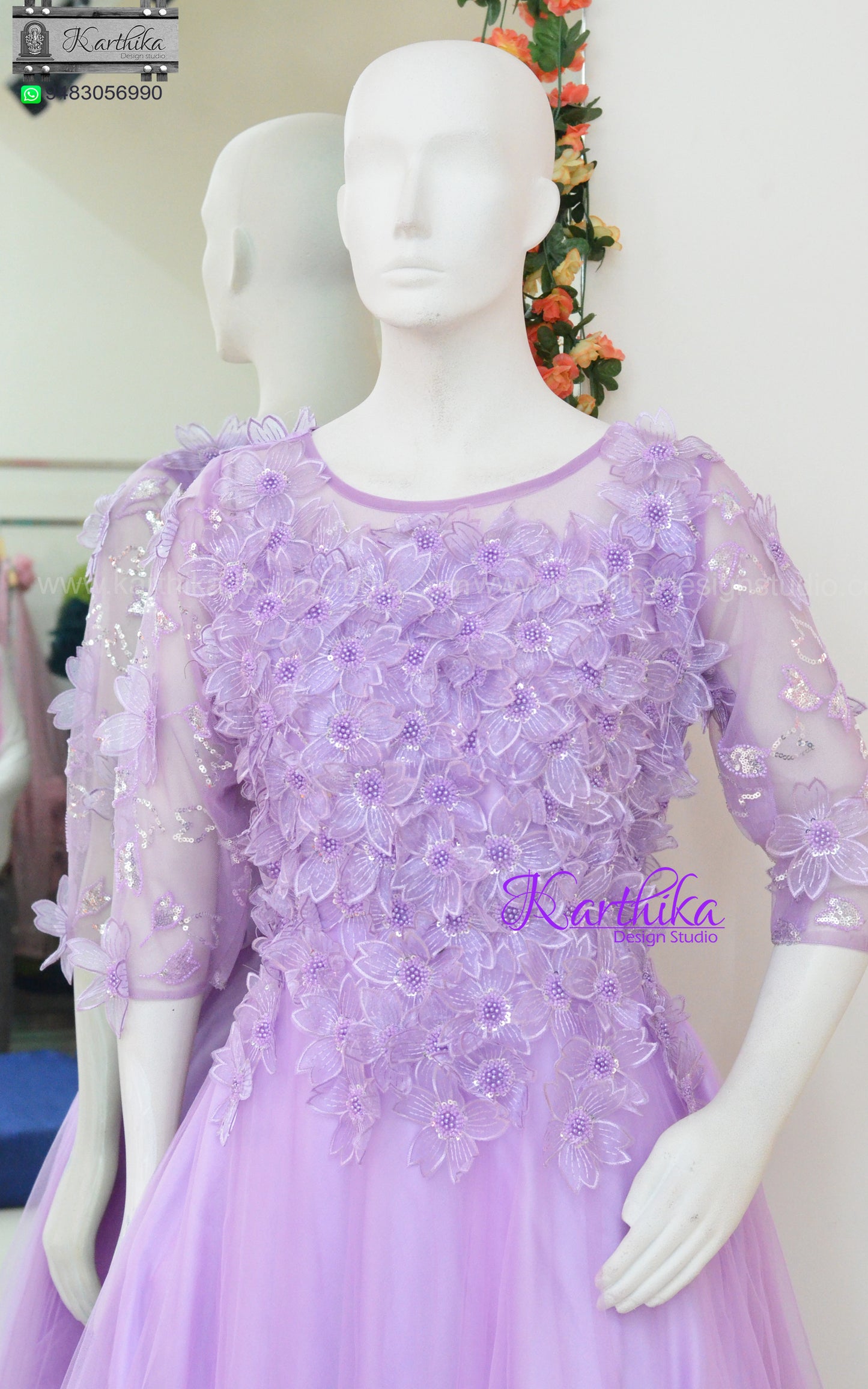 Premium Embroidered net long gown with applique work