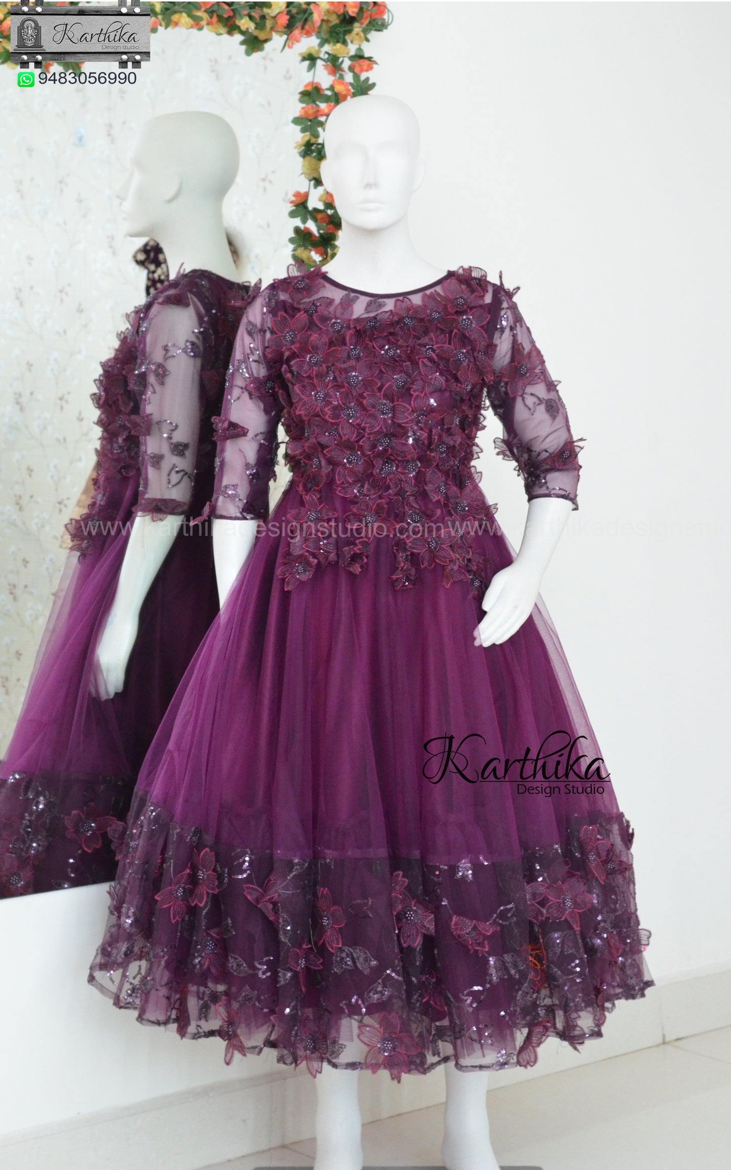 Premium Embroidered net Below knee gown with applique work
