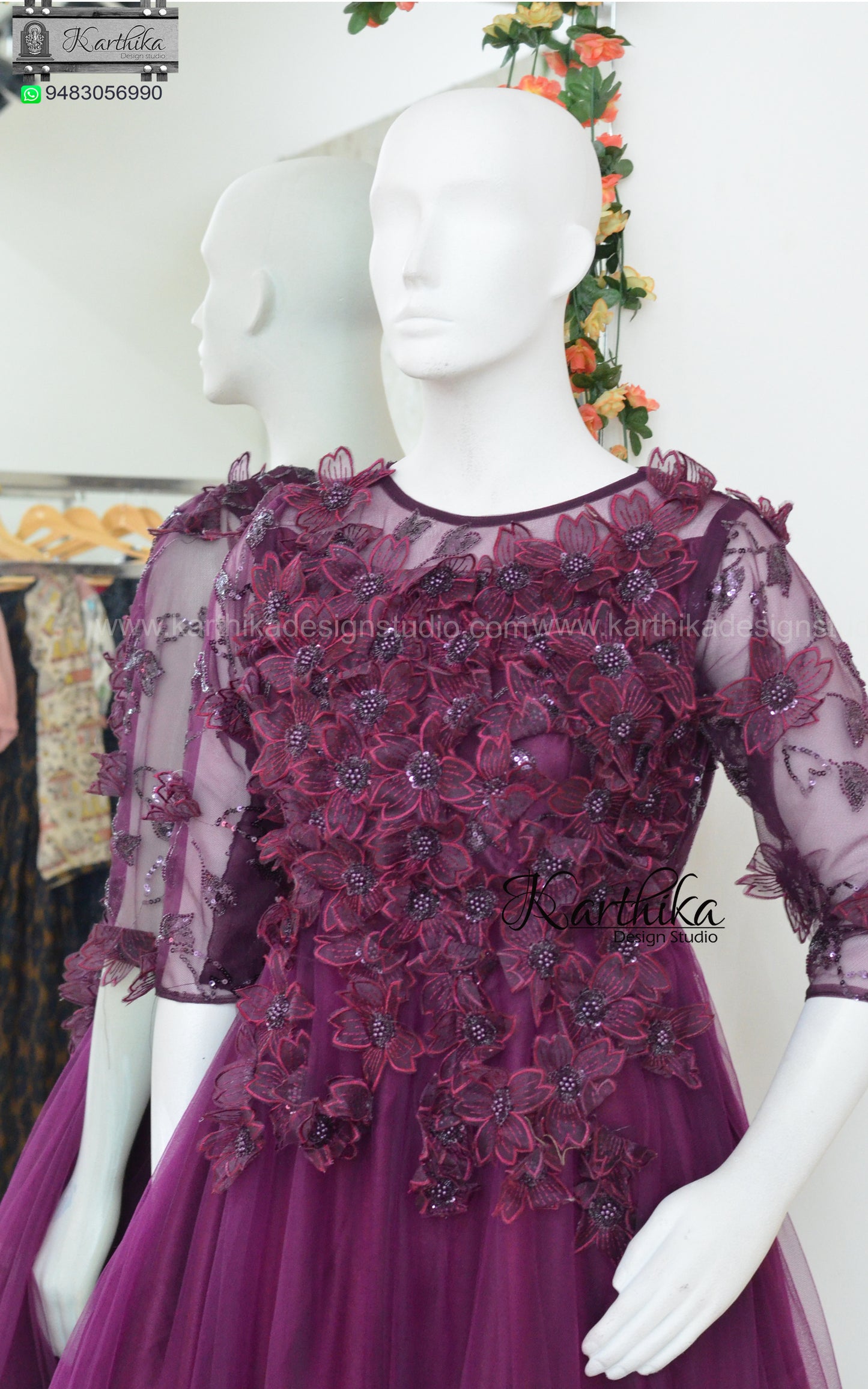 Premium Embroidered net Below knee gown with applique work