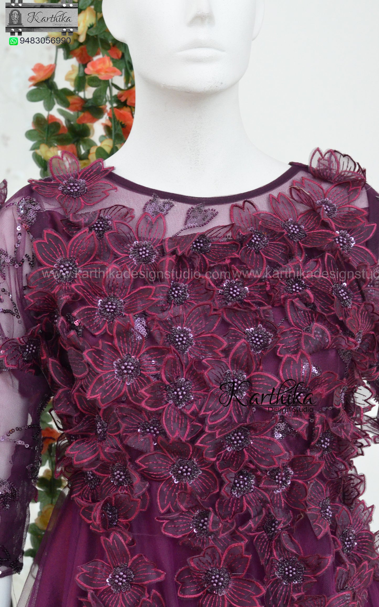 Premium Embroidered net Below knee gown with applique work