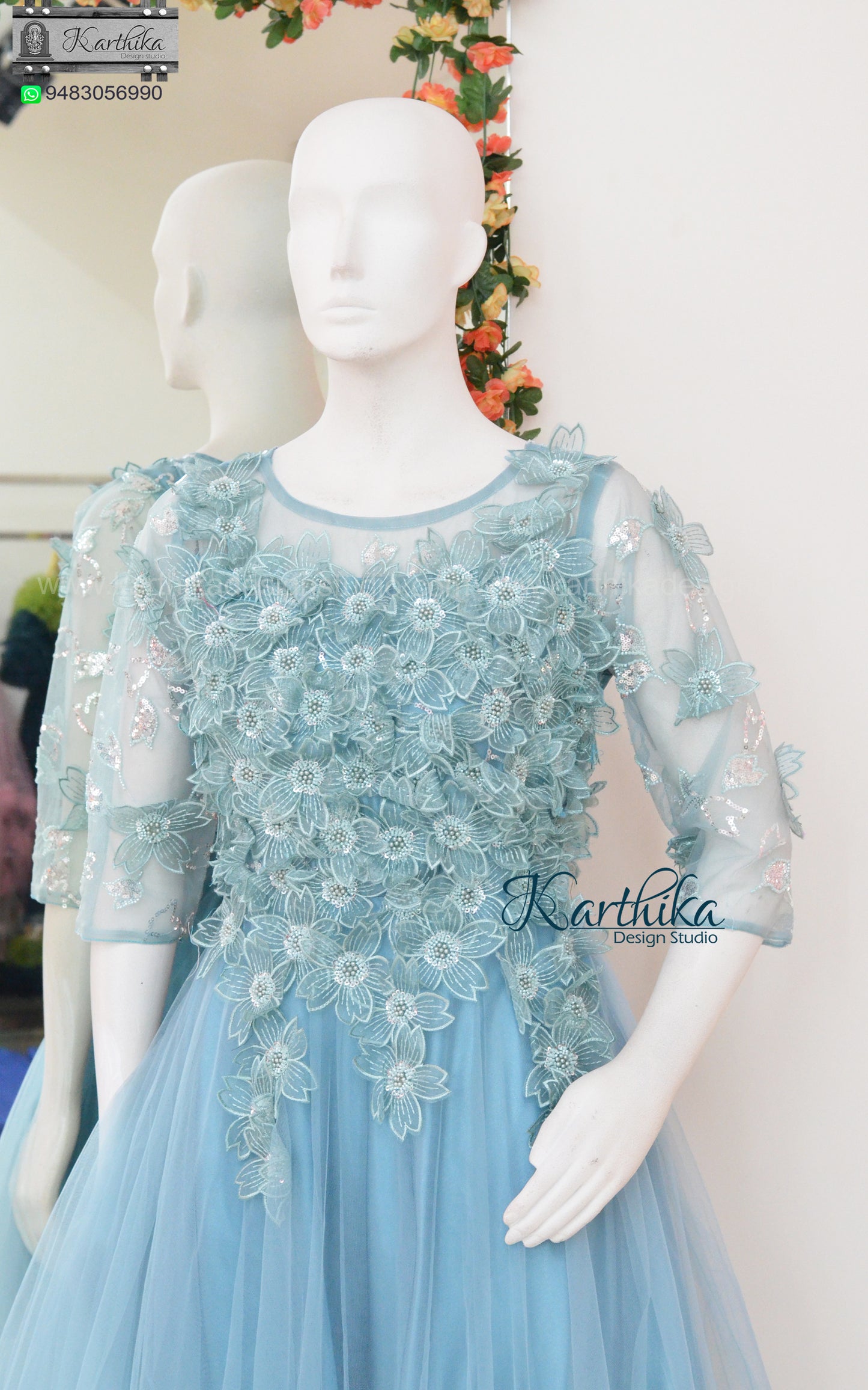 Premium Embroidered net long gown with applique work