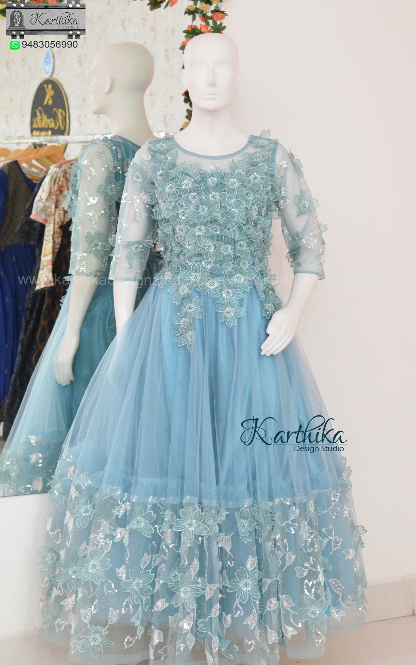 Premium Embroidered net long gown with applique work