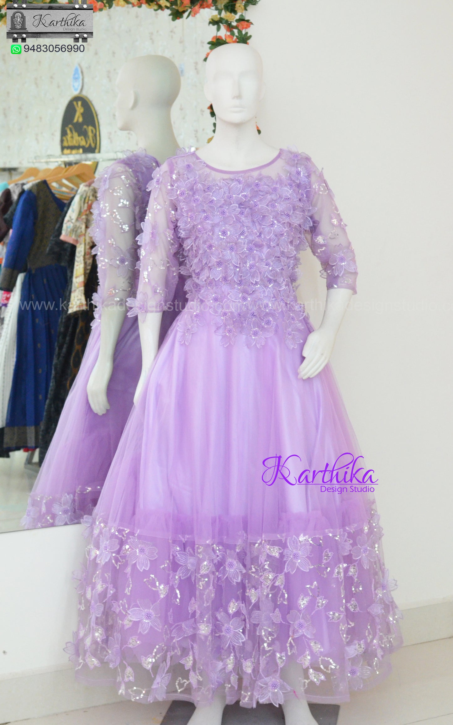 Premium Embroidered net long gown with applique work