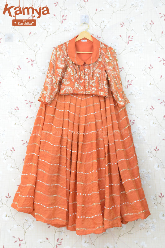 Premium embroidered tissue crop top lehenga