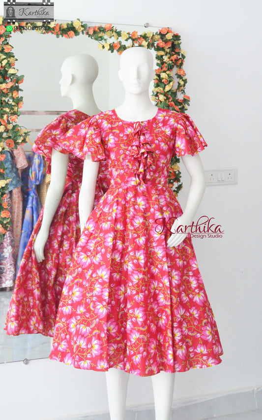 Printed red cotton frock