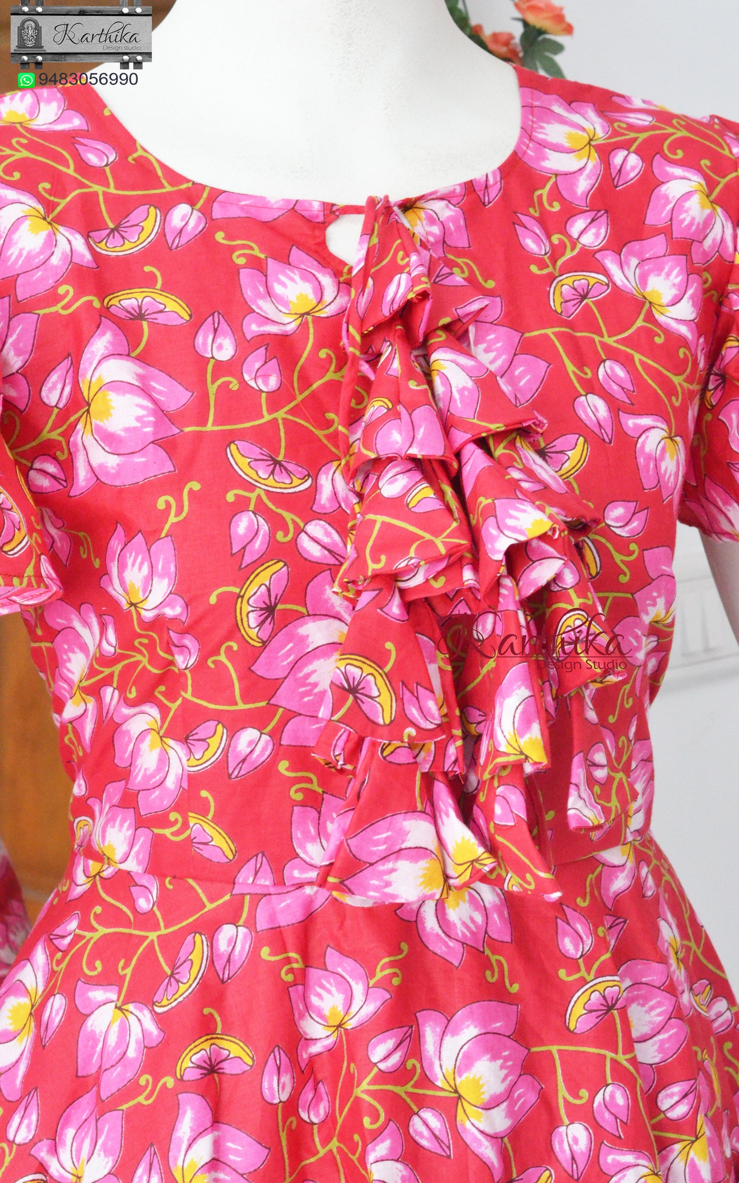 Printed red cotton frock