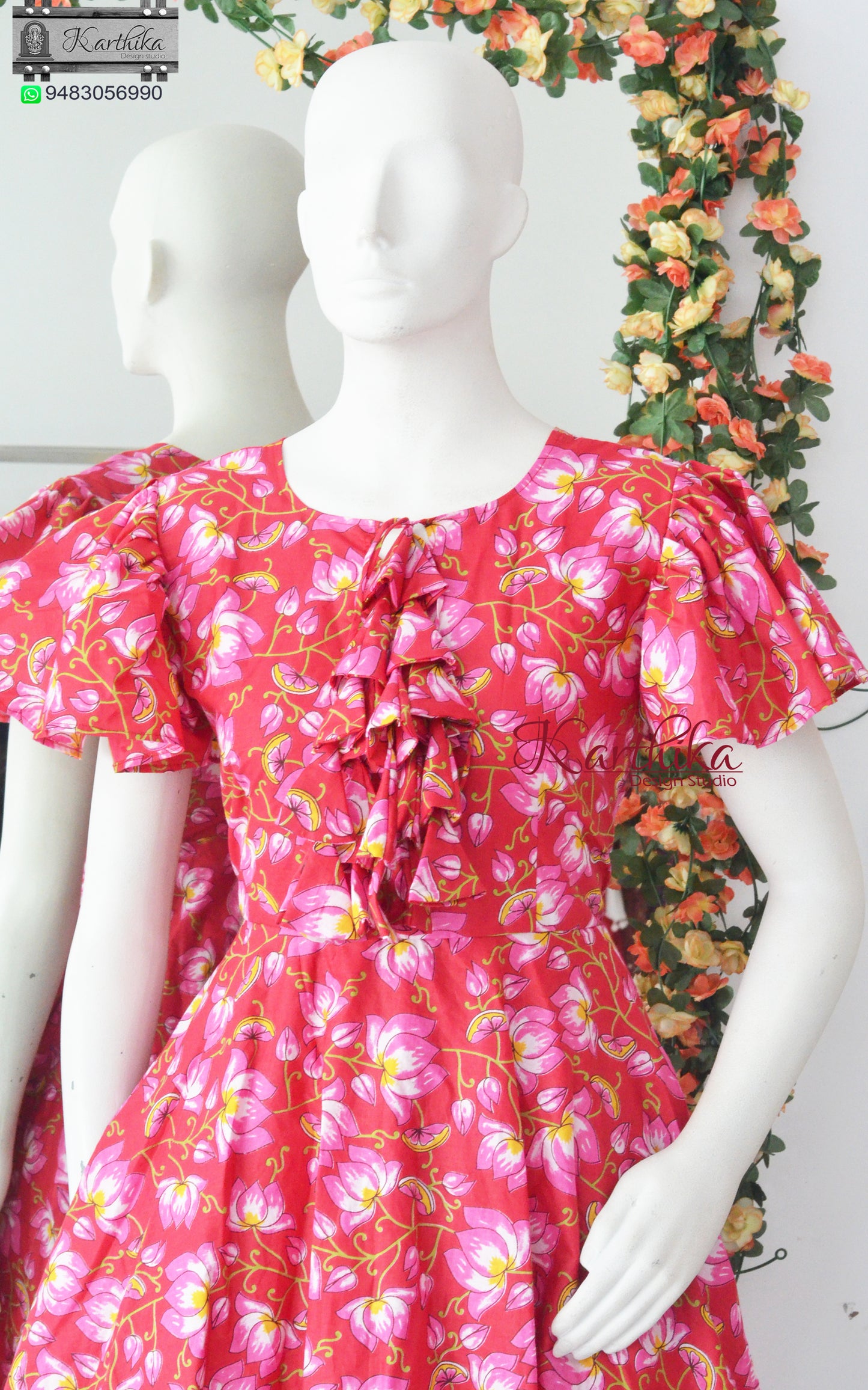 Printed red cotton frock