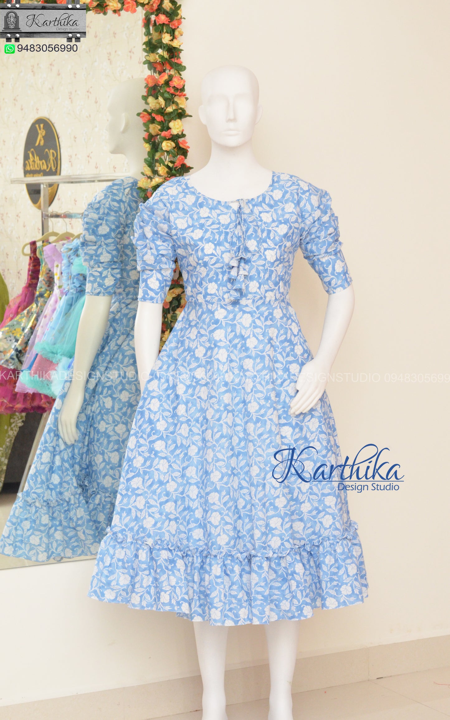 Floral printed cotton frock